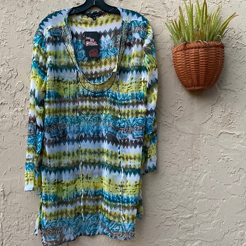 BNWT Gorgeous Beaded Just Be Gauze Boho Top/Beach Cover Up
